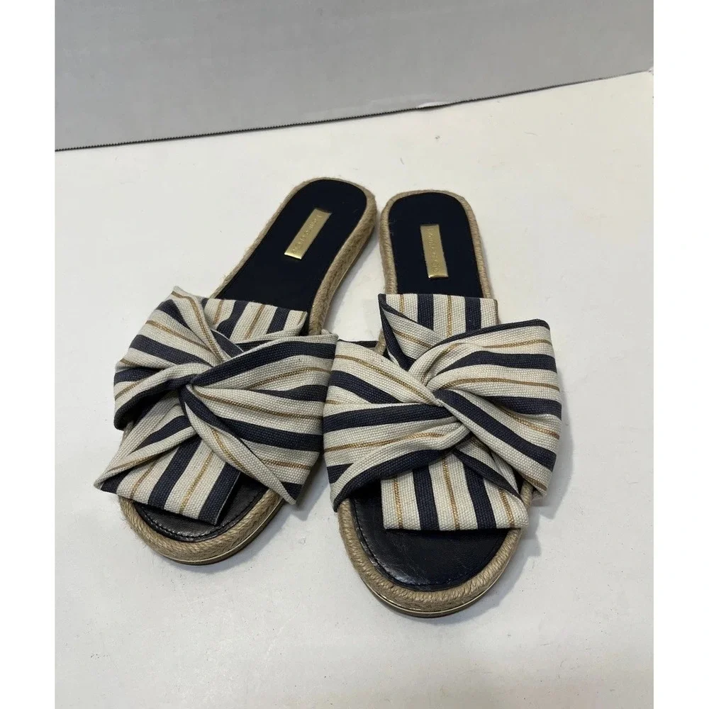 LOUISE ET CIE Womens 8.5M Camille Espandrille Chic Bow Slide Sandal Striped Casu